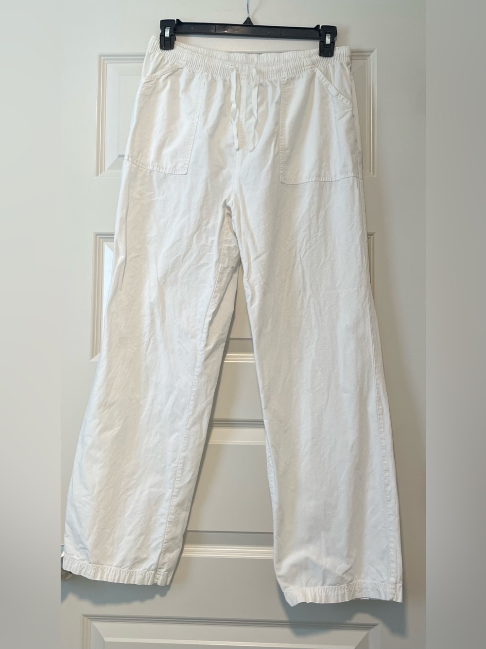 Erika White 100% Cotton Elastic Waist Casual Flowy Draw String Pants Coastal
